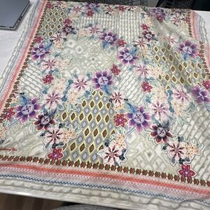 Johnny Was Silk Scarf Wrap Floral Print with Tassels Large Square 43"x43"